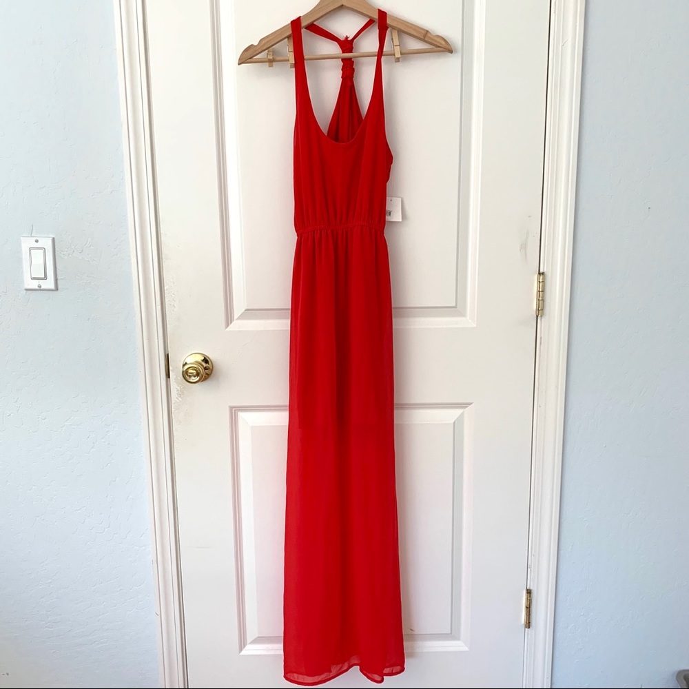Dee Elle Red Knot Back Racerback Maxi Dress